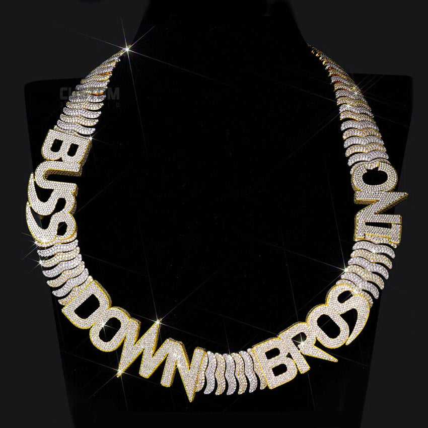 CUSTOM LETTERS PAVE SET FISHBONE CHAIN