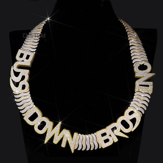 CUSTOM  LETTERS PAVE SET FISHBONE CHAIN